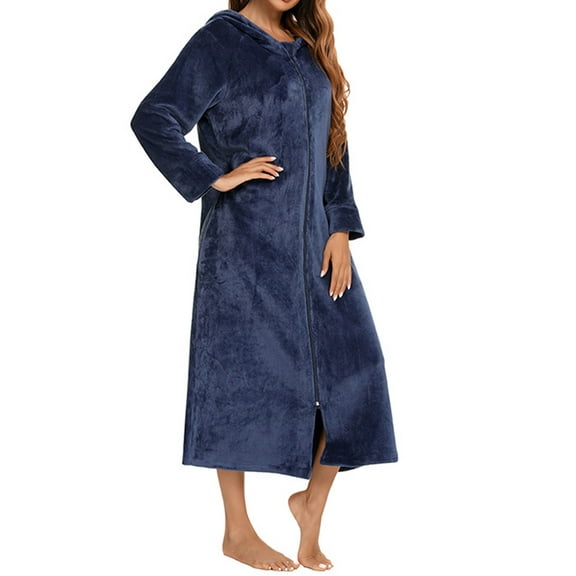 FRSASU Plus size Pajamas Women's Fall and Winter New Long Sleeve Zipper Pajamas Home Wear Blue 4(S)