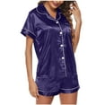 thumbnail image 1 of FRSASU Plus size clearance Pajamas Women's Homewear Short-Sleeve Tops Shorts Color Night Pajamas Suits Dark Blue 8(L), 1 of 6