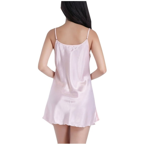 FRSASU Plus size clearance Pajamas Women's Thin Back Over the Hip Short Strap with Summer Color T-Neck Home Nightdress Pink 6(M)