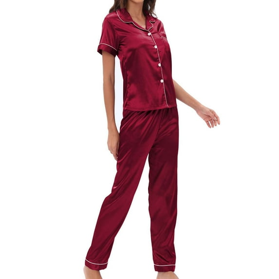 FRSASU Plus size Pajamas Womens Home Wear Pajamas Women Two-Piece Suit Sleeve Pants Pajama Set Homewear Red 10(XL)