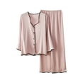 thumbnail image 1 of FRSASU Plus size Pajamas Womens Solid Color Pajamas Two Piece Suit Long Sleeve Pants Set Homewear Pink 6(M), 1 of 5