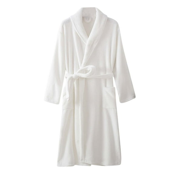 FRSASU Plus size Women's Robe Bathrobe Lengthening Keep Warm Lapel Same Style for Men and Women Long Sleeve White XL(XL)