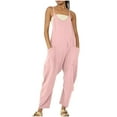 thumbnail image 1 of FRSASU Plus size jumpsuit Women Cold Shoulder Jumpsuit Solid Suspender Jumpsuits Wide Pocket Leg Pant Pink 12(XXL), 1 of 5