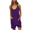 thumbnail image 1 of FRSASU Plus size jumpsuit Women's Scoop Solid Neck Sleeveless Short Jumpsuit Rompers with Pockets Purple 10(XL), 1 of 5