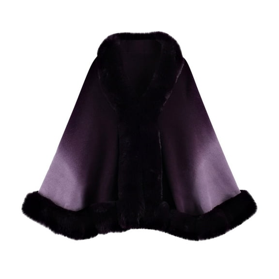 FRSASU Poncho Hooded Shawl Wrap Women Cape Winter Faux Plush Trim Coat Sleeveless Cardigan Dressy Cloak for Party Purple