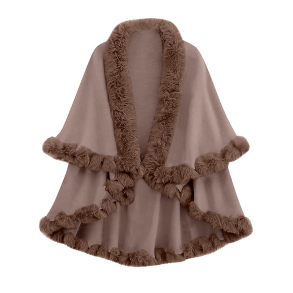 FRSASU Ponchos for Women Shawls and Wraps Evening Dresses Faux Plush Collar Cloak Cape Pashmina Plus Size Knit Cardigan Khaki