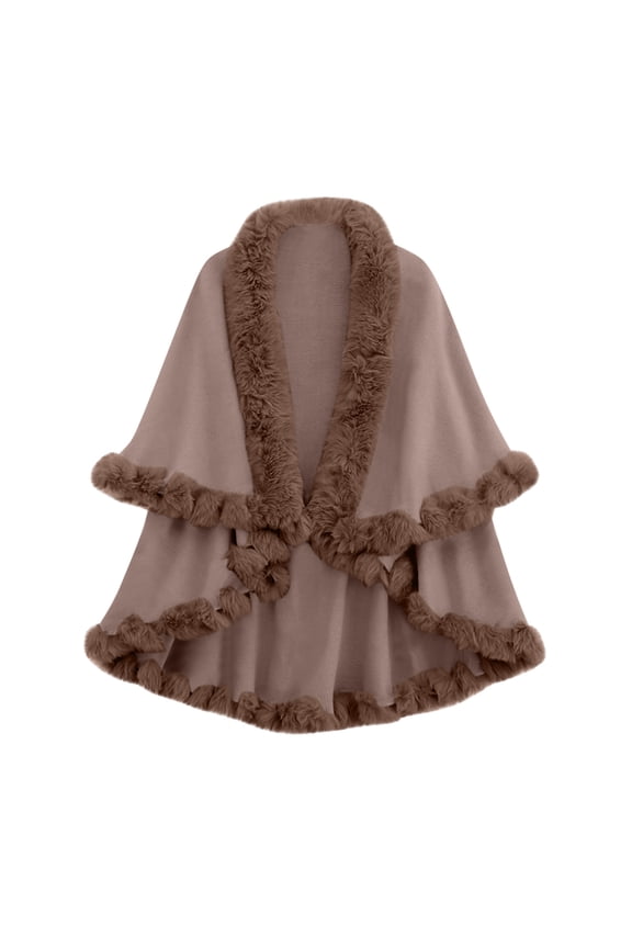 Ponchos for Women Shawls and Wraps Evening Dresses Faux Plush Collar Cloak Cape Pashmina Plus Size Knit Cardigan Khaki