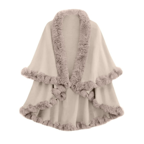 FRSASU Ponchos for Women Shawls and Wraps Evening Dresses Faux Plush Collar Cloak Cape Pashmina Plus Size Knit Cardigan White