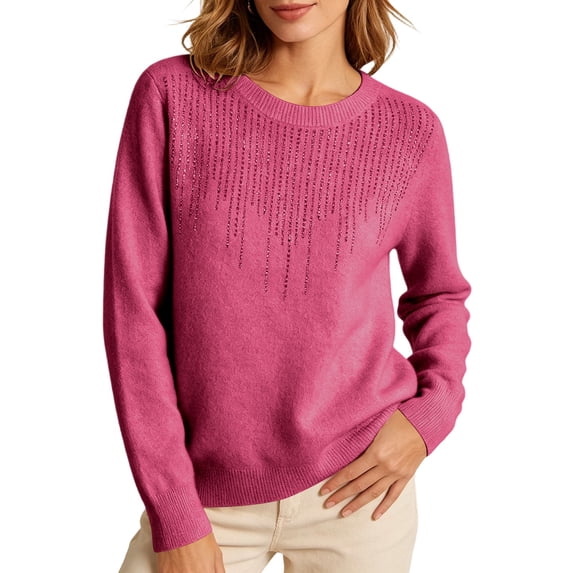 FRSASU Pullover Sweaters for Women Crew Neck Sparkle Knit Sweater Slim Fit Soft Base Layer Casual Winter Warm Outfit Red