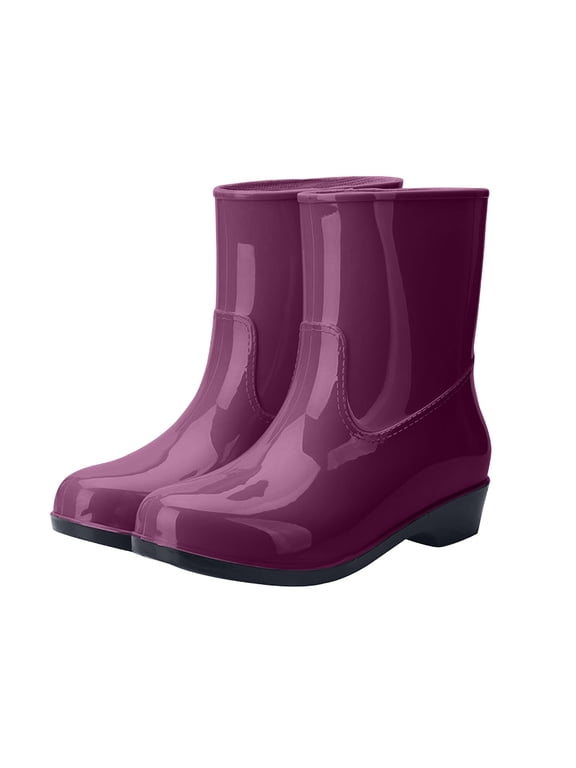Rain Boots for Women Waterproof Wide Width Ankle Rainboots Comfortable Anti-Slip Rubber Mid Calf Booties Purple