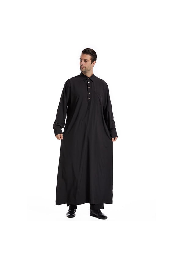 Robe for Men,Breathable Men's Jubba Thobe Middle East Kaftan Button Short Sleeve Robe Men's Leisure Clothing Black