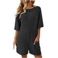 thumbnail image 1 of FRSASU Rompers for Women Summer Casual Short Sleeve Jumpsuits Crew Neck Loose Fit One Piece Outfits with Pockets Clothes Dark Gray, 1 of 8