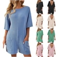 thumbnail image 1 of FRSASU Rompers for Women Summer Casual Short Sleeve Jumpsuits Crew Neck Loose Fit One Piece Outfits with Pockets Clothes Pink, 1 of 8