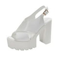 thumbnail image 1 of FRSASU Sandals Women's Thick-Soled High-Heeled Sandals Fashionable Casual Versatile Fish Mouth Wrap-Around Summer Sandals White 6.5(38), 1 of 8