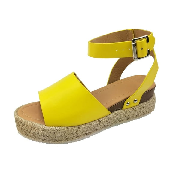 FRSASU Sandals for Women,Woman Summer Sandals Open Toe Platform Wedge Shoes Canvas Shoes Yellow 8(39)