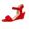 thumbnail image 1 of FRSASU Sandals for Women,Women'S Solid Color Round Toe Wedge Heel Buckle Suede Low Top Sandals Shoes Red 7.5(40), 1 of 3