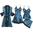 thumbnail image 1 of FRSASU Satin Pajama Set for Women 4 Piece Silk Pajama Set Lace Nightgown and Robe Sets Sleepwear Set Dark Blue, 1 of 3