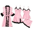 thumbnail image 1 of FRSASU Satin Pajama Set for Women 4 Piece Silk Pajama Set Lace Nightgown and Robe Sets Sleepwear Set Pink, 1 of 3