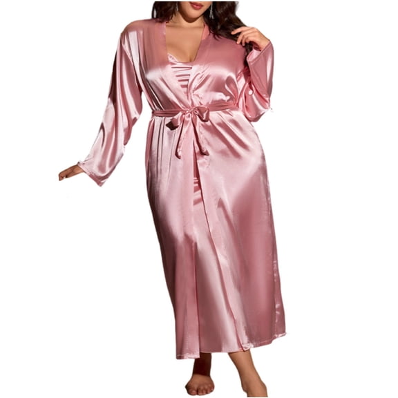 FRSASU Satin Pajamas Suit for Women Fashion Silk Comfortable Sleepwear Loose Fit Two Piece Nightgown Sets Home Clothes Pink