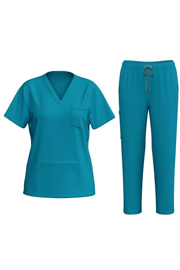 Scrubs for Women Set Stretch V-Neck Scrub Tops & Cargo Pant Quick Drying Solid Medical Nurse Uniform with Pockets Sky Blue