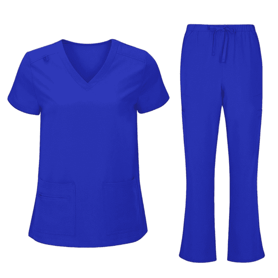 FRSASU Scrubs for Women Set with Pocket V-Neck Top, Drawstring Stretch Jogger Pants, Medical Workwear for Nurses, Pet Care Blue M(M)