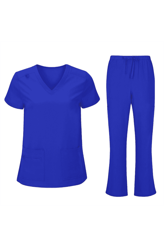 Scrubs for Women Set with Pocket V-Neck Top, Drawstring Stretch Jogger Pants, Medical Workwear for Nurses, Pet Care Blue XL(XL)