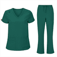 thumbnail image 1 of FRSASU Scrubs for Women Set with Pocket V-Neck Top, Drawstring Stretch Jogger Pants, Medical Workwear for Nurses, Pet Care Green XL(XL), 1 of 3