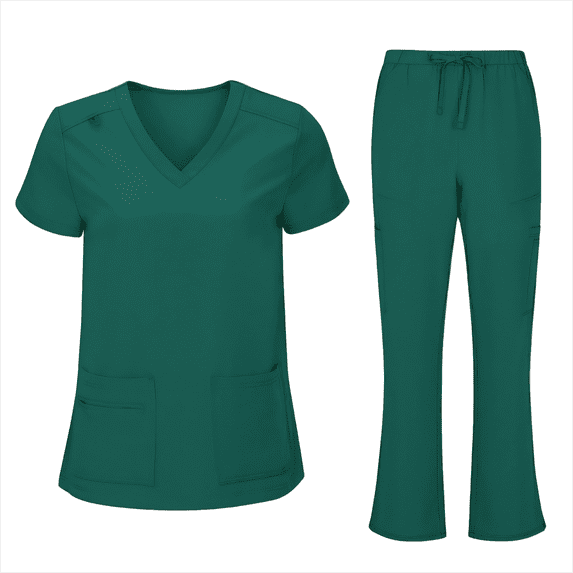 FRSASU Scrubs for Women Set with Pocket V-Neck Top, Drawstring Stretch Jogger Pants, Medical Workwear for Nurses, Pet Care Green XL(XL)