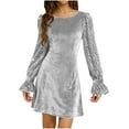 thumbnail image 1 of FRSASU Sequin Dress for Women Long Sleeve Mini Velvet Dresses Holiday Party Cocktail Sparkly Dresses for Women Gray, 1 of 7