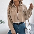 thumbnail image 1 of FRSASU Shackets for Women Button Up Corduroy Loose Comfy Jacket with Pockets Long Sleeve Cropped Jacket Lapel Coat Khaki, 1 of 8
