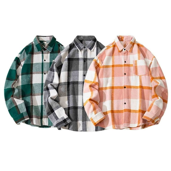 FRSASU Shirt for Men Plaid Mens Button Down Long Sleeve Shirts Soft Casual Cozy Regular Fit Lapel Top with Pocket Pink