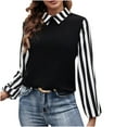 thumbnail image 1 of FRSASU Shirt for Women Striped Lapel Long Sleeve Polo Shirts Oversized Color Block Sweatshirt Vintage Pullover Top Black, 1 of 9