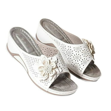 FRSASU Shoes Clearance Woman Fish Mouth Collection Leather Soft Footbed Orthopedic Arch-Support Sandals White 10.5(43)
