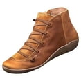thumbnail image 1 of FRSASU Shoes Women Flat Leather Retro Lace-Up Side Zipper Plus Shoe Brown 9.5-10(42), 1 of 4
