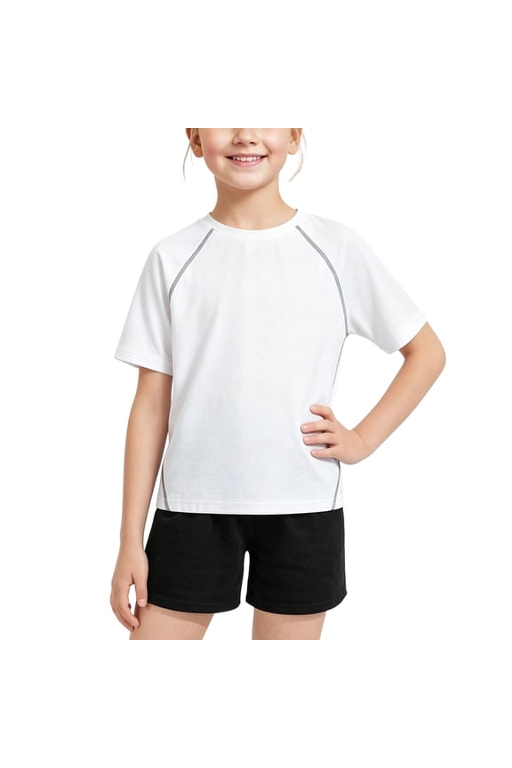 Short Sleeve Boys Girls Rash Guard Crew Neck Quick Dry Summer Swim Shirt