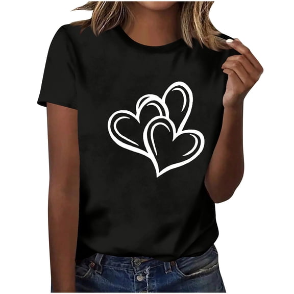 FRSASU Short Sleeve Valentine's Shirts for Women Love Heart XOXO Cute Graphic T Shirts Casual Spring Day Tops Tee Black