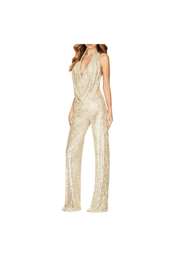 Short-sleeved Jumpsuit Women Sequin Color Short-sleeved Jumpsuit Beige 10(XL)
