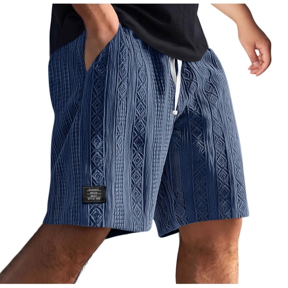 FRSASU Shorts for Men Casual Summer Drawstring Elastic Waist Beach Short Loose Fit Jacquard Texture with Side Pockets Navy