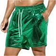 thumbnail image 1 of FRSASU Shorts for Men Metallic Shiny Sparkly Hot Drawstring Short Pants with Pockets Green, 1 of 6