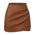 thumbnail image 1 of FRSASU Shorts for Women Faux Leather Skorts High Waisted PU Leather Shorts Elastic Waist Ruched Wrap Skorts Skirts Khaki, 1 of 9