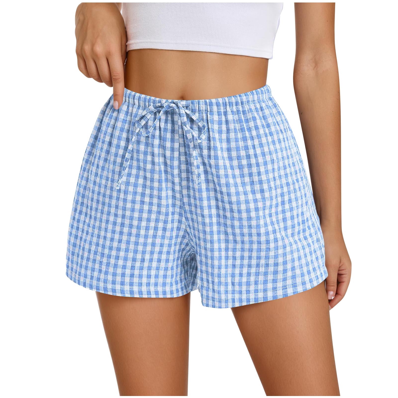 FRSASU Shorts for Women Pajama Plaid Casual Lounge Elastic Waist ...