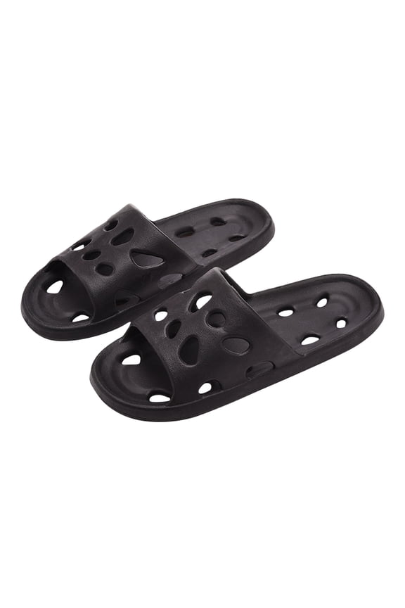 Shower Shoes for Men Thick Soled EVA Quick Drying Lightweight Non Slip Open-toe Breathable Bathroom Slippers Black-A