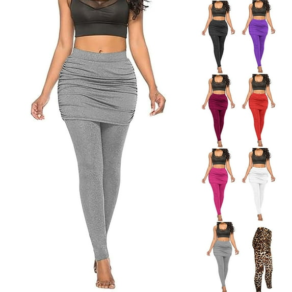 FRSASU Skirted Legging for Women, Yoga Legging with Skirts &Women Tennis Leggings Clothes Pockets fake two-piece sports leggings White