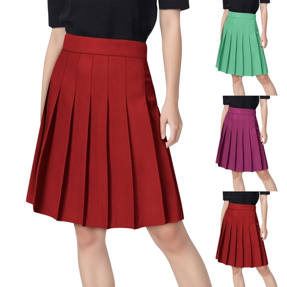 FRSASU Skirts for Women High Waisted Pleated SkirtStretchy Mini Tennis Cheerleader Uniform Skorts Red-C