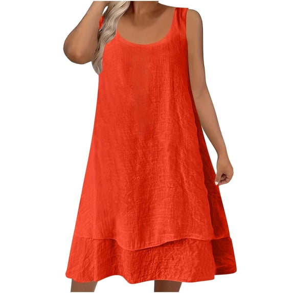 FRSASU Sleeveless Dress for Women Summer Casual Layered Dress Loose Fit Tank Dresses Fashion Beach Vacation Clothes Orange