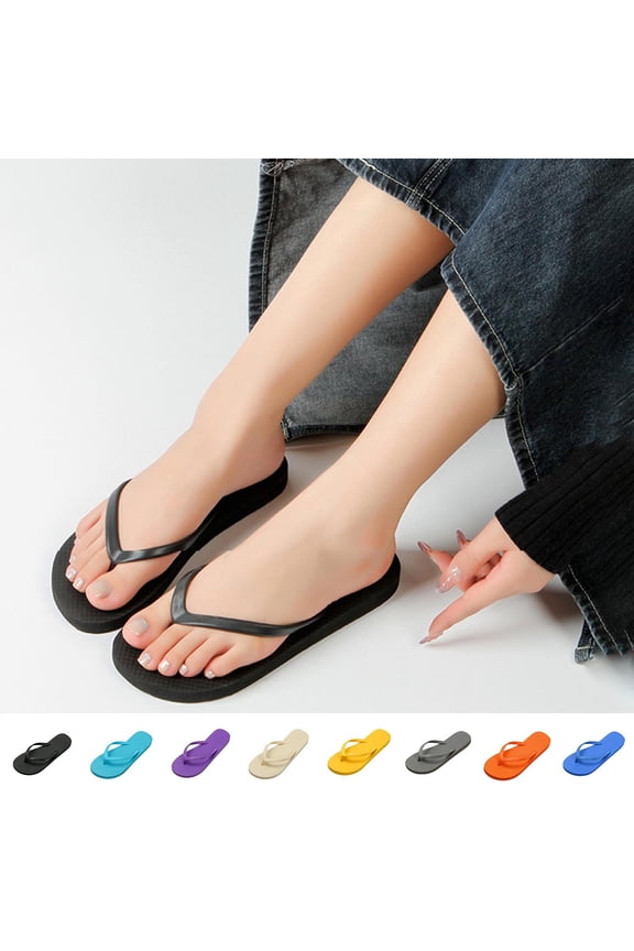 Slim Flip Flops for Women,Shower Slippers Flat Sandals,Lightweight Basic Thongs Rubber Soft Slide Slip-on Shoes Yellow