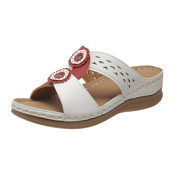 FRSASU Slippers for Women,Women'S Bohemian Floral Sloping Heel Wedges Comfortable Mules Thick Sole Sandals and Slippers White 9.5(43)