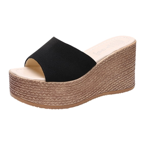 FRSASU Slippers for Women,Women'S Flat Shoes Ladies Beach Wedge Heel Sandals Summer Non-Slip Slippers Black 4.5(35)