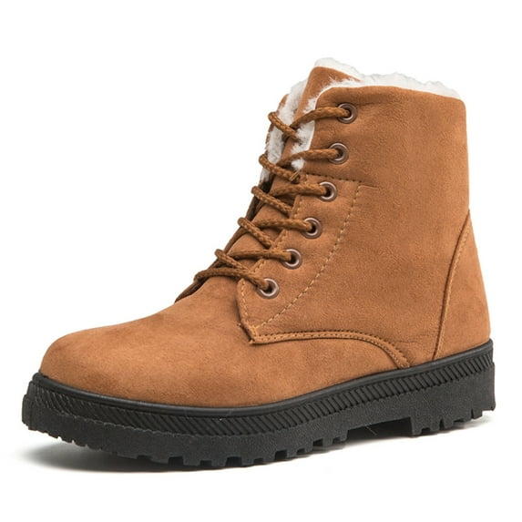FRSASU Snow Boots Winter Snow Boots for Women Warm Fur Lined Ankle Boots Comfortable Suede Lace Up Booties Cute Flat Shoes On
