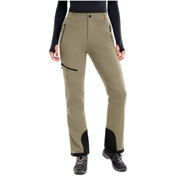 FRSASU Snow Pants Womens Ski Pants Waterproof Insulate Softshell Fleece Lined Winter Hiking Snowboard Pants with Zipper Pockets Brown